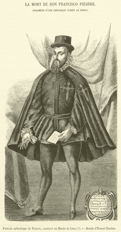 Authentisches Porträt von Pizarro, aufbewahrt im Museum von Lima von French School