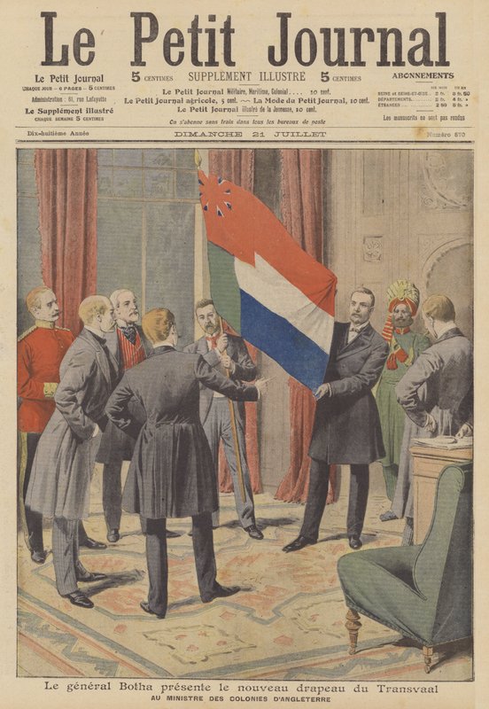 Premierminister Louis Botha präsentiert die neue Flagge der Kolonie Transvaal dem britischen Kolonial... von French School