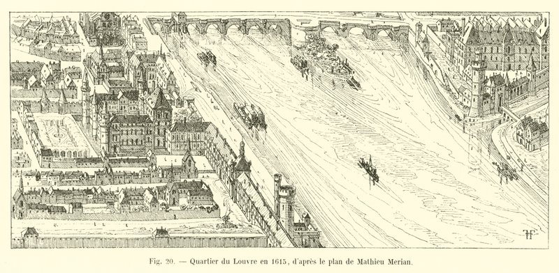 Viertel des Louvre, 1615, nach dem Plan von Mathieu Merian von French School