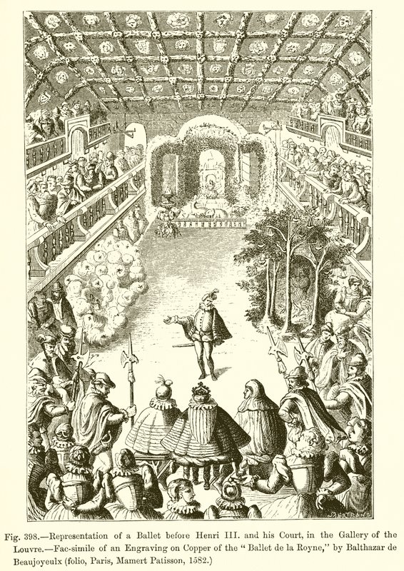 Darstellung eines Balletts vor Heinrich III. und seinem Hof im Louvre von French School
