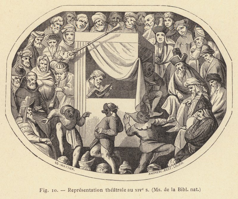 Theateraufführung im 14. Jahrhundert, Ms der Bibl nat von French School