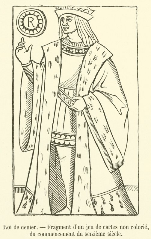 König der Münzen, Fragment eines unkolorierten Kartenspiels aus dem frühen 16. Jahrhundert von French School
