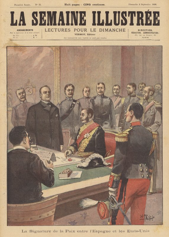 Unterzeichnung eines Friedensprotokolls zur Beendigung der Feindseligkeiten im Spanisch-Amerikanischen Krieg, Washington DC, 12. August 1898 von French School