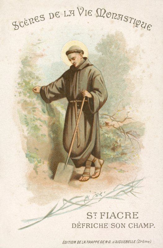 St. Fiacre beim Säubern seines Feldes von French School