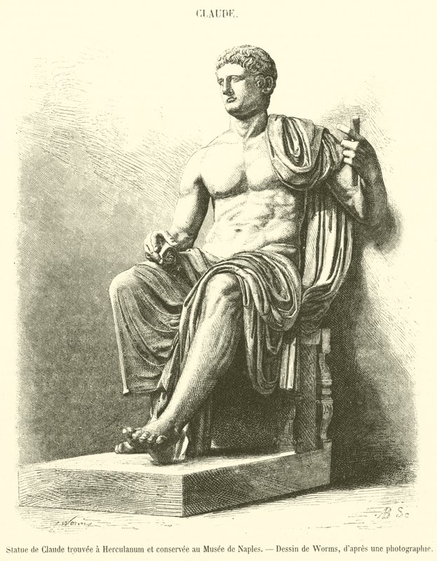 Statue von Claude, gefunden in Herculaneum und aufbewahrt im Museum von Neapel von French School