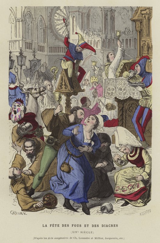 Das Fest der Narren und Diakone, 14. Jahrhundert von French School