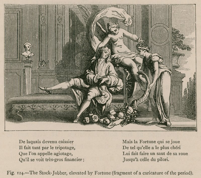Der Börsenmakler, von Fortuna erhöht (Fragment einer Karikatur der Zeit) von French School