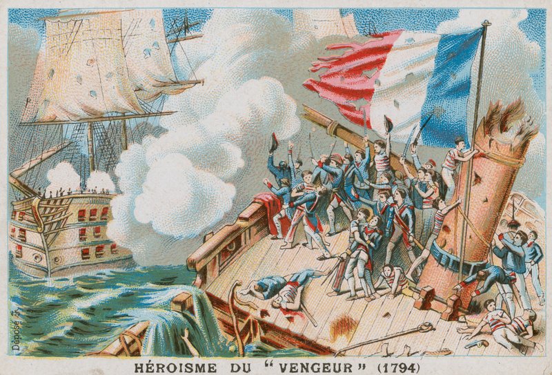 Der Heldentum des französischen Kriegsschiffs Vengeur du Peuple, 1794 von French School