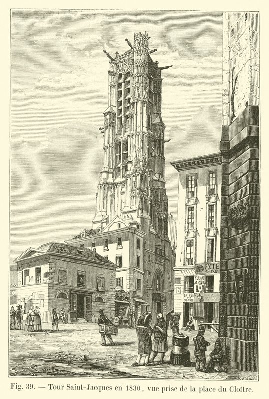 Turm Saint-Jacques, 1830, Ansicht vom Platz des Klosters von French School