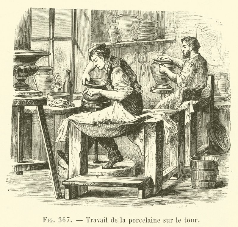 Bearbeitung von Porzellan auf der Drehbank von French School