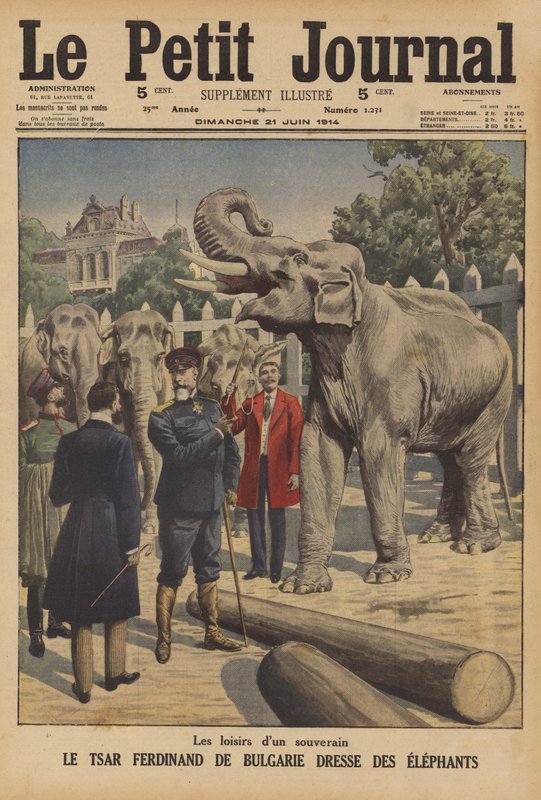 Zar Ferdinand I. von Bulgarien trainiert Elefanten von French School