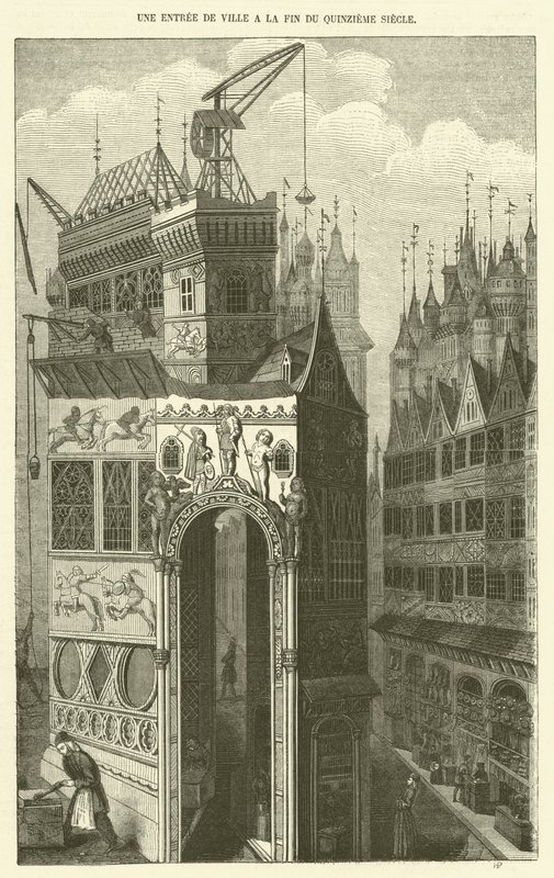 Ein Stadteingang am Ende des 15. Jahrhunderts von French School