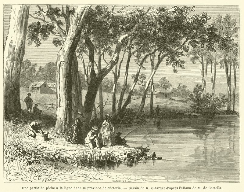 Angeln in der Provinz Victoria (Gravur) von French School