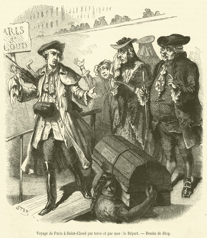 Reise von Paris nach Saint-Cloud zu Land und zu Wasser, die Abfahrt von French School