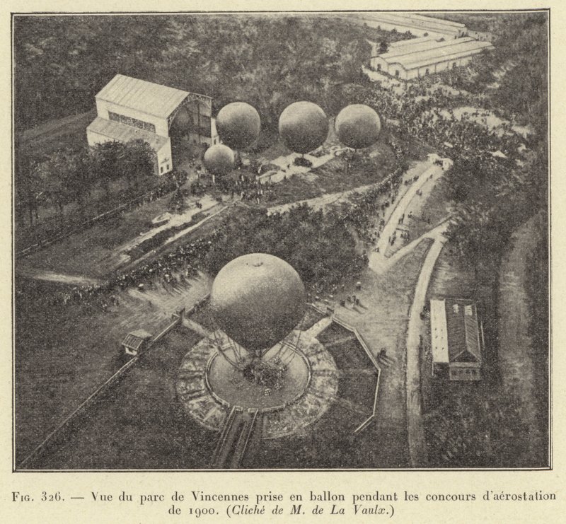 Blick auf den Park von Vincennes aus einem Ballon während der Luftfahrtwettbewerbe von 1900 von French School
