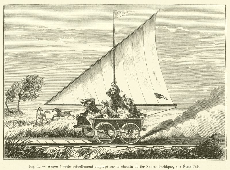 Segelwagen derzeit im Einsatz auf der Kansas-Pazifik-Eisenbahn in den USA von French School
