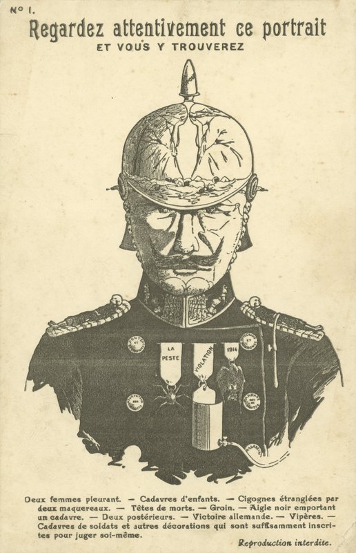 Erster Weltkrieg anti-deutsche Propagandapostkarte (Lithografie) von French School