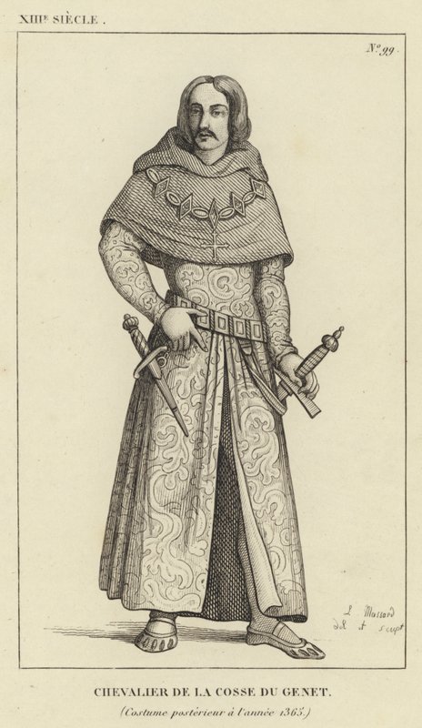 13. Jahrhundert, Ritter der Cosse du Genet, Kostüm nach dem Jahr 1365 (Gravur) von French School