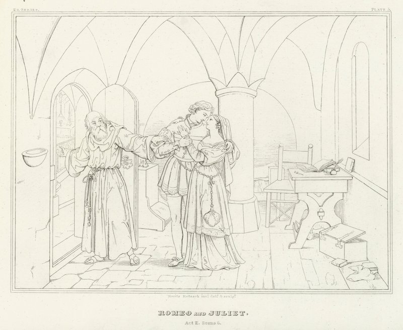 Romeo und Julia, Akt II, Szene 6 von Friedrich August Moritz Retzsch