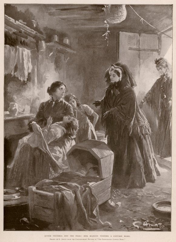 Königin Victoria und die Armen: Die Königin besucht ein Häuschen (Fotogravur) von G.S. (after) Amato