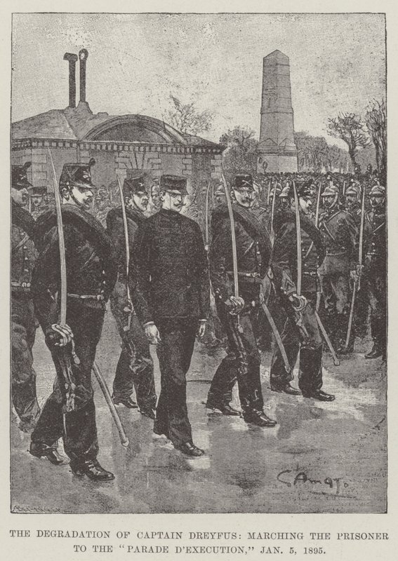 Die Degradierung von Hauptmann Dreyfus, Marsch des Gefangenen zur Hinrichtungsparade, 5. Januar 1895 von G.S. Amato