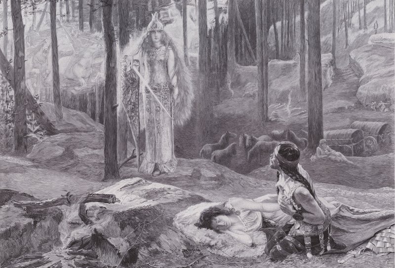 Die Offenbarung (Brunnhilde entdeckt Sieglinde und Siegmund) von Gaston Bussiere