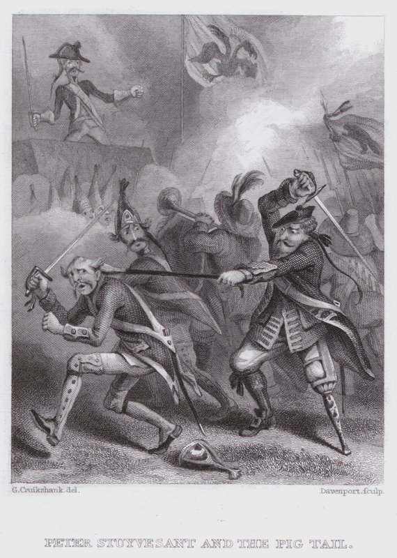 Peter Stuyvesant und der Zopf (Gravur) von George (after) Cruikshank