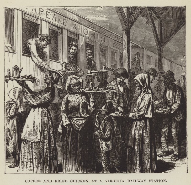 Kaffee und gebratenes Huhn an einem Bahnhof in Virginia von George Augustus Sala