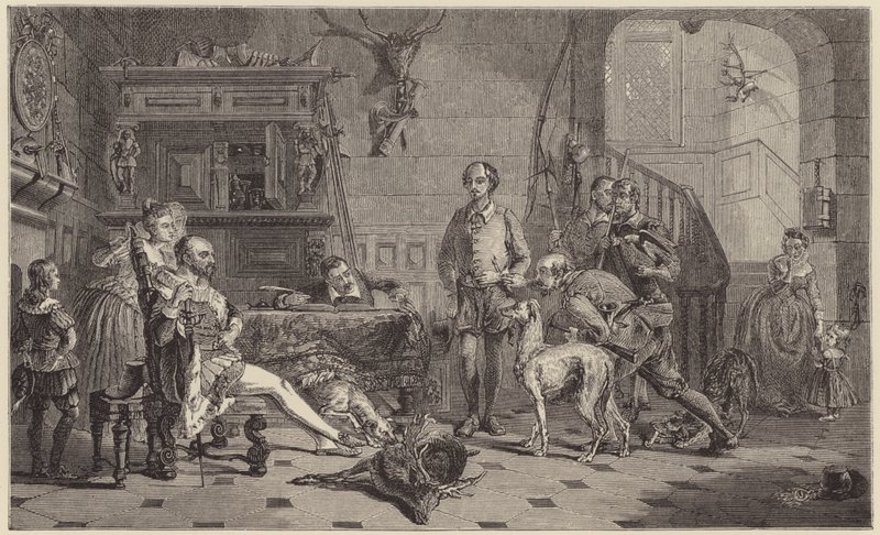 Shakespeare vor Sir Thomas Lucy wegen Wilderei vorgeführt (Stich) von George Harvey
