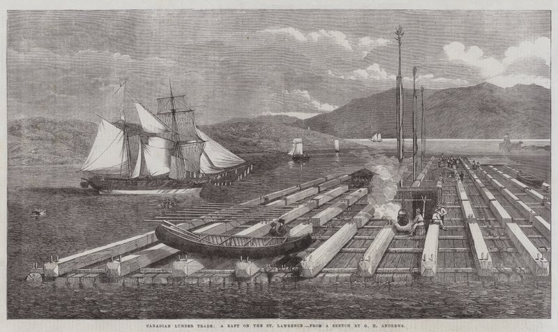 Kanadischer Holzhandel, ein Floß auf dem St. Lawrence von George Henry Andrews