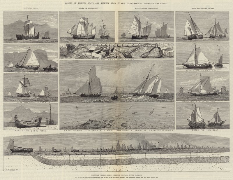 Modelle von Fischerbooten und Fischereigeräten in der Internationalen Fischereiausstellung von George Henry Andrews