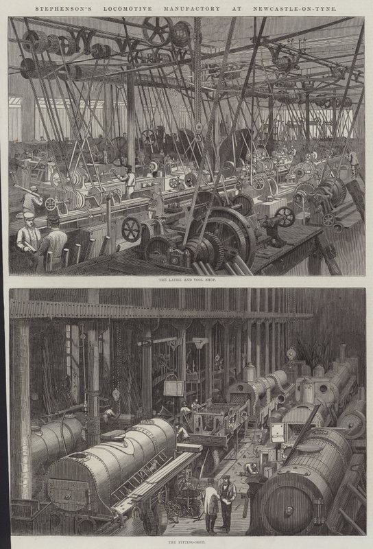 Stephensons Lokomotivfabrik in Newcastle-on-Tyne von George Henry Andrews