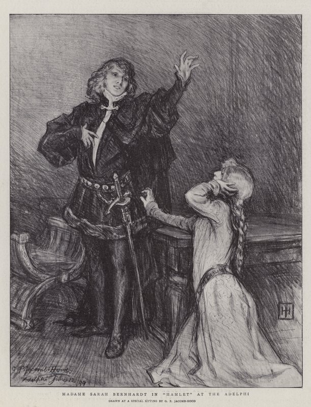 Madame Sarah Bernhardt in Hamlet im Adelphi von George Percy Jacomb Hood