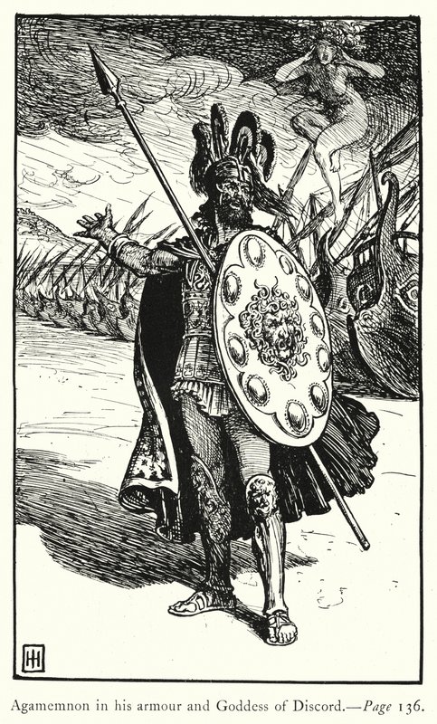 Die Ilias: Agamemnon in seiner Rüstung und die Göttin der Zwietracht von George Percy Jacomb Hood