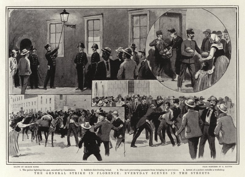 Der Generalstreik in Florenz, Alltagsszenen auf den Straßen von George Soper