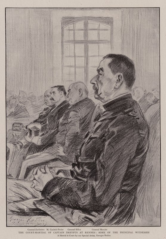 Das Kriegsgericht von Hauptmann Dreyfus in Rennes, einige der Hauptzeugen von Georges Redon