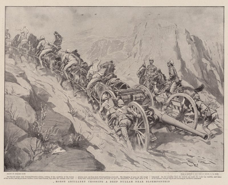Pferdeartillerie überquert einen tiefen Nullah in der Nähe von Bloemfontein von Georges Bertin Scott
