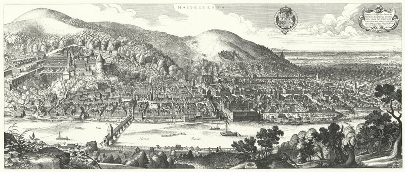 Ansicht von Heidelberg im Jahr 1620 vor seiner Zerstörung im Dreißigjährigen Krieg von German School
