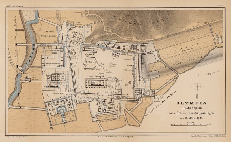 Archäologische Karte von Olympia (Gravur) von German School