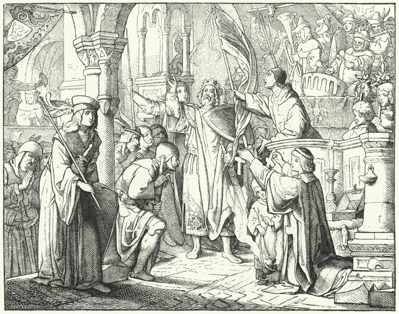 Bernhard von Clairvaux predigt den Zweiten Kreuzzug in Speyer, Deutschland von German School