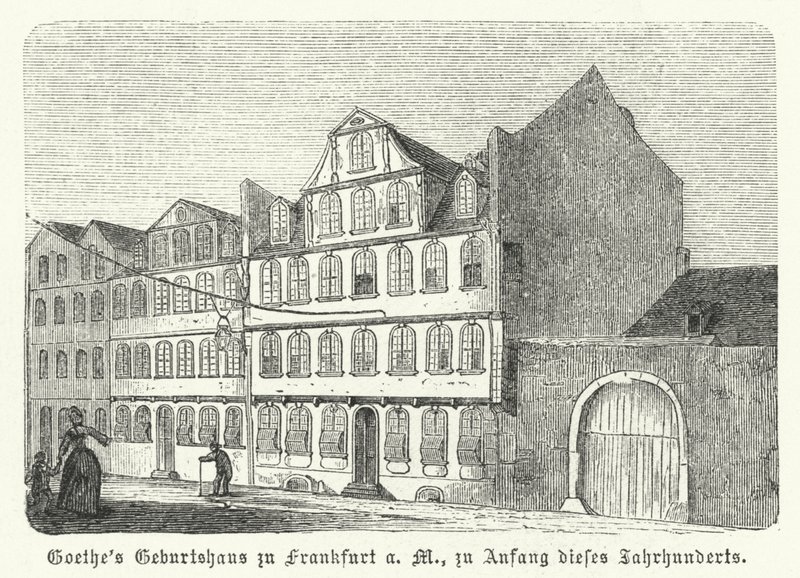 Geburtsort des deutschen Autors Johann Wolfgang von Goethe, Frankfurt am Main, frühes 19. Jahrhundert (Gravur) von German School