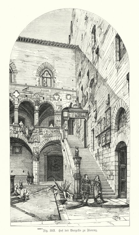 Hof des Bargello, Florenz, Italien (Gravur) von German School