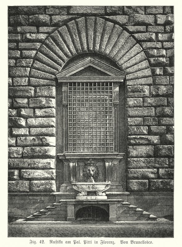 Beispiel der Rustizierung, von Filippo Brunelleschi, Palazzo Pitti, Florenz, Italien von German School
