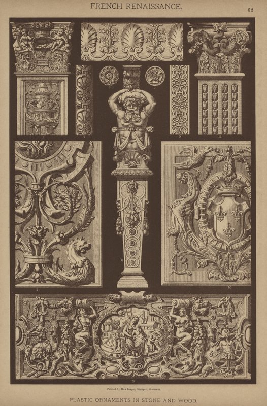 Französische Renaissance, plastische Ornamente in Stein und Holz von German School