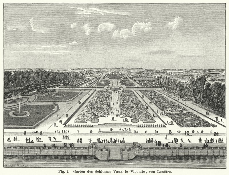 Gartengestaltung: Gärten des Schlosses Vaux-le-Vicomte, Maincy, Frankreich, angelegt von Andre le Notre im 17. Jahrhundert von German School