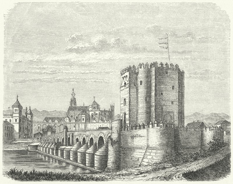 Römische Brücke und Große Moschee von Córdoba, Spanien (Gravur) von German School