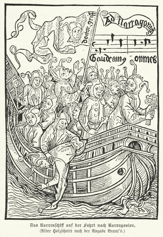 Szene aus Sebastian Brants satirischer Allegorie Narrenschiff von German School