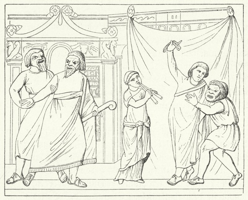 Szene aus dem Stück Andria des römischen Dramatikers Terenz (Stich) von German School