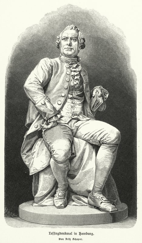 Statue in Hamburg von Fritz Schaper des deutschen Dramatikers und Philosophen Gotthold Ephraim Lessing (Lithographie) von German School