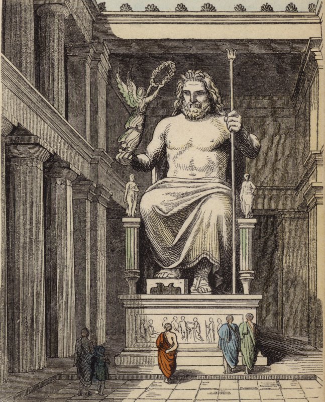 Statue des Zeus im antiken griechischen Tempel von Olympia von German School